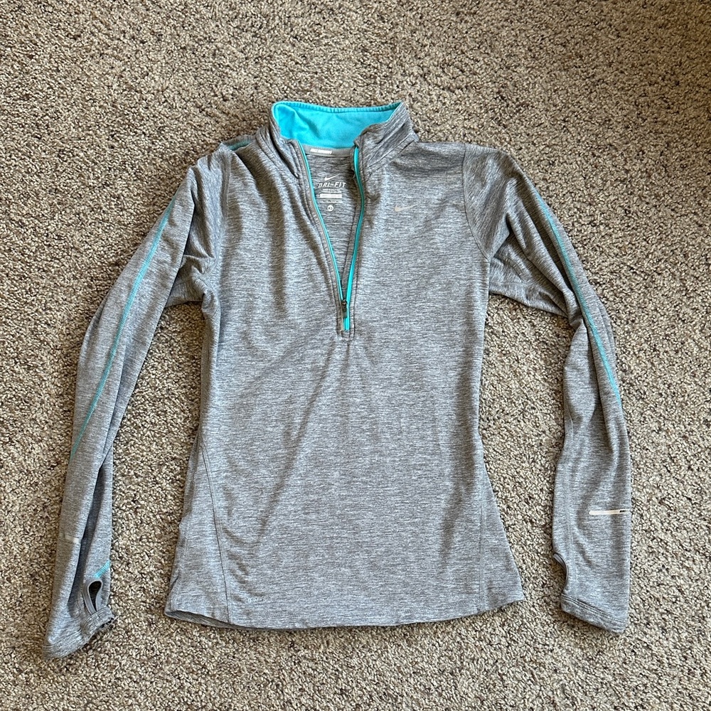 Nike Gray Long Sleeve Top with Teal Accents